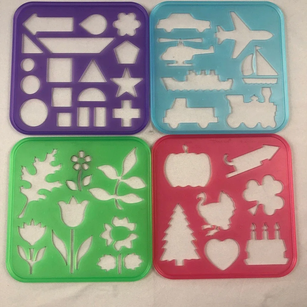 Vintage Tupperware Stencil Art Set 13 Piece Animals Letters Numbers Shapes Multi
